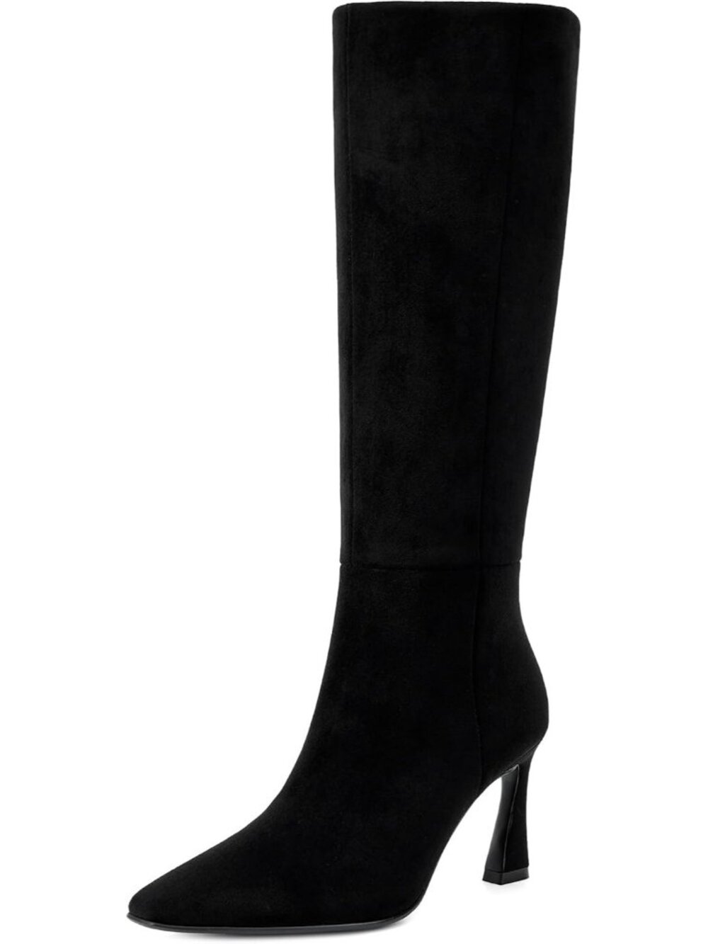 Women's Suede Black Knee High Boots Knee High Heeled Tall Boots with Side Zipper